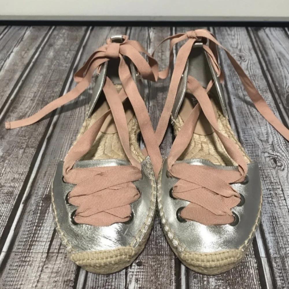 Metallic Espadrille Lace Up Tie Ballet Flats - Aldo Ballerina Slippers 7